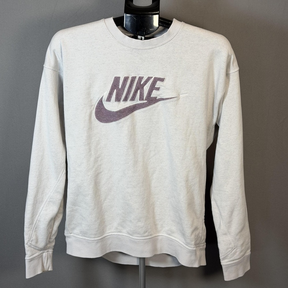 Nike Sweatshirt Mens Medium Gray Crewneck Big Swoosh Logo Pullover Fleece